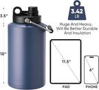 Kerilyn Insulated Gallon Jug with Handle, One Gallon, 128oz Stainless Steel, Large Double Vacuum Water Bottle for Hot & Cold Drinks, Wide Mouth, Sweat Proof, Great for Travel, Camping, Dark Blue