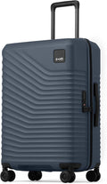 Coolife Hardside Luggage Upgrade Durable PC Lightweight Travel Suitcases with Dual Spinner Wheels & TSA Lock (Navy, Checked-Medium 24-Inch)