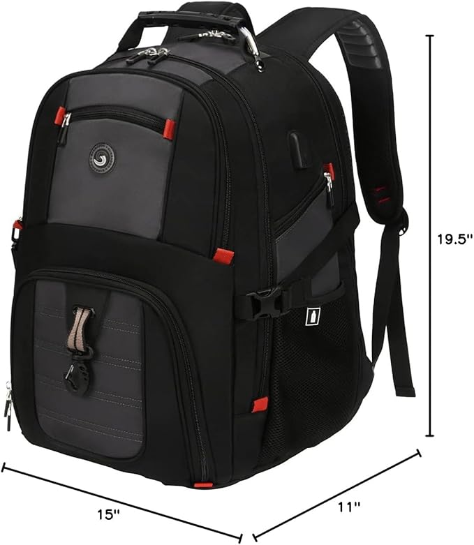 SHRRADOO Extra Large 50L Travel Laptop Backpack with combination lock, College Backpack Airline Approved Business Work Bag Fit 17 Inch Laptops for Men Women,Grey