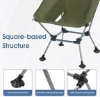 MOON LENCE High Back Folding Camping Chairs, Height-Adjustable, Widened Seat, for Beach with Anti-Sinking Feet (Green-Plus)