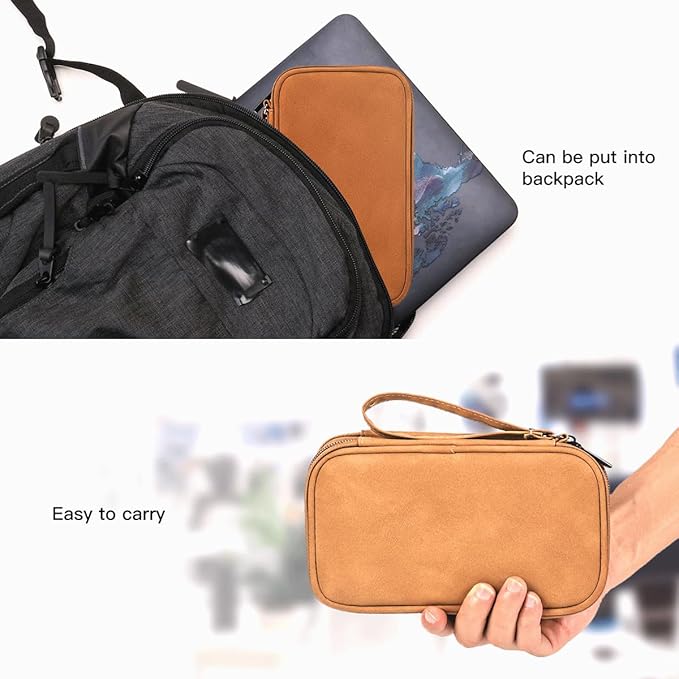 CAAORDKSO Travel Cable Organizer Pouch Electronic Accessories Carry Case Water Resistant Accessories Organizer Pouch Bag for Cable, Cord, Charger, USB, Phone, Power Bank, Earphone (Brown, Medium)