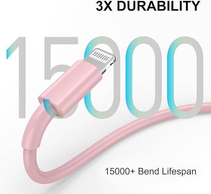 FUPYWP Car iPhone Carplay Cable, Car Charger Cord, USB A to Lightning Cable Fast Charging & Data Transfer for iPhone 14/13/12/11 Pro Max XR XS X 8 7 6 Plus SE Tangle-Free,3ft Pink