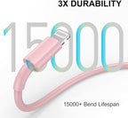 FUPYWP Car iPhone Carplay Cable, Car Charger Cord, USB A to Lightning Cable Fast Charging & Data Transfer for iPhone 14/13/12/11 Pro Max XR XS X 8 7 6 Plus SE Tangle-Free,3ft Pink