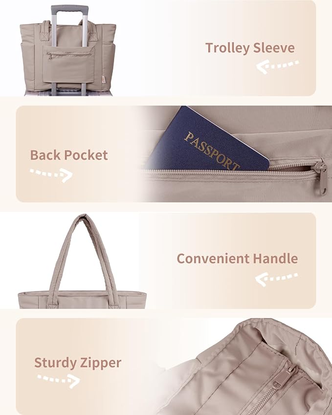 Wandering Nature Puffer Tote Bag with Cup Holder & Laptop Compartment & Trolley Sleeve for Travel, Work, Nurse, Women