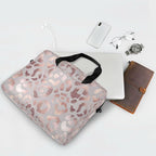 Rose Gold Leopard Print Pink Laptop Messenger Bag Case Sleeve Crossbody Briefcase for Men Women with Shoulder Strap Handle 13 14 15.6 inch
