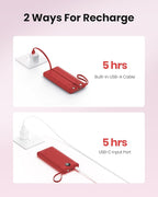 Portable Charger Power Bank, External Battery Pack with Cords Wires, Light 10000mAh Travel Essentials Battery Bank 5 Outputs 2 Inputs LED Display Compatible with iPhone/Android &More(Magenta)