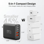 USB C Charger Block, 60W 5-Port Type C Charger Fast Charging Block, USBC USB Multiple Port Wall Charger Plug Adapter for iPhone 17/Air/16/15/14/13/12/11 Pro Max, Samsung Galaxy, iPad, Tablet (Black)