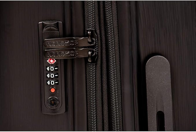 NONSTOP NEW YORK Luggage Expandable Spinner Wheels hard side shell Travel Suitcase Lightweight, TSA Lock, Double USB Port (Black, 3-Piece Set (20/24/28))