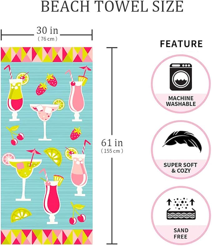 Beach Towel Microfiber Beach Towels Sand Free Quick Dry Lightweight Cute Fruit Travel Towels 30×60 inch Beach Towels for Kids Women Men Pool Swim Beach Essentials Accessories