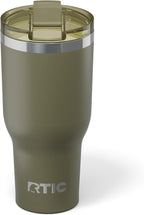 RTIC 40oz Essential Tumbler with Lid, Ceramic Lined, Insulated, Stainless Steel, Metal, Double Wall Vacuum-Insulation, Travel Cup for Iced Coffee, Tea, Hot and Cold Drink, Olive