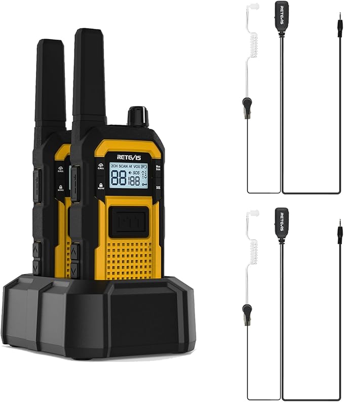 Retevis RB48 Walkie Talkies with Earpiece, Mil-Standards 810H, Waterproof Heavy Duty Two Way Radios, Vibration Call, 2000mAh, NOAA, 2 Way Radio Long Range(2 Pack)