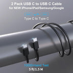2 Pack 90W USB C Car Charger Super Fast Charging for iPhone 17 Pro Max/Air/16/15/iPad, Samsung S26 Android Phone, Dual 45W PD Port Auto Accessories, 12V Cigarette Lighter Adapter + 5 ft Type C Cord