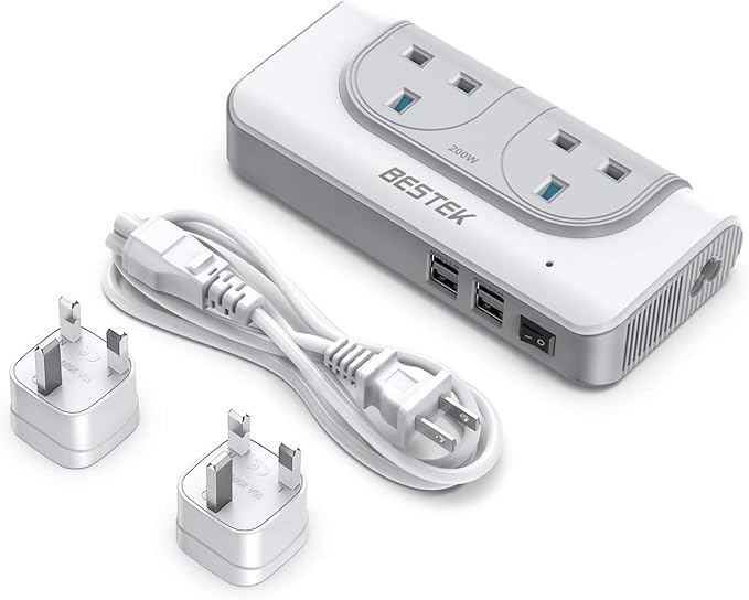 BESTEK 200W Voltage Converter 100V to 240V with 4-Port USB Charging All World Contries to US Travel Charger (White)
