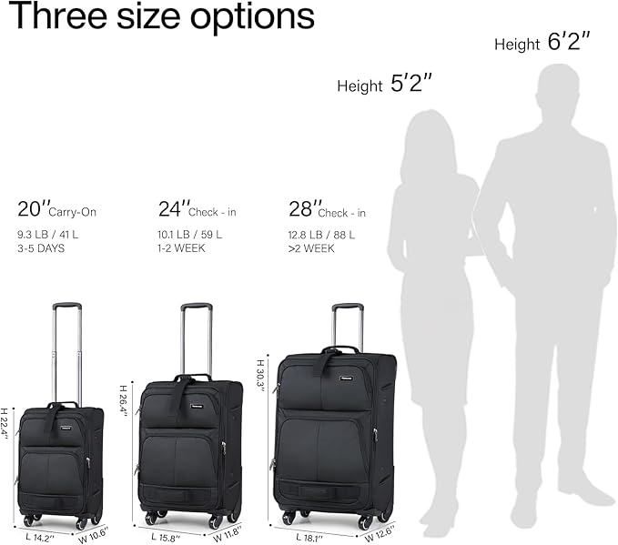 Hanke 28 Inch Softside Expandable Luggage with Spinner Wheels,Check Large Luggage Rolling Suitcase Travel Luggage with TSA Approved,Black
