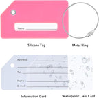 5 Pack Silicone Luggage Tag for Suitcases with Stainless Loop, TSA Approved, Privacy Protection Travel Essentials Bag Tags by Gostwo, Pink