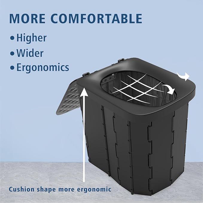 Hapoon XL Portable Folding Camping Toilet - Travel Potty for Adults, 12 Toilet Bags, 12 Pack Liquid Waste Gel, Black