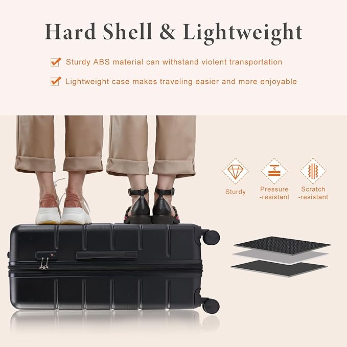 Sweetcrispy Carry on Luggage, Hard Shell ABS Suitcase with Double Spinner Wheels, Lightweight Expandable Rolling Suit Case with TSA Lock, 24 Inch Bronze Black