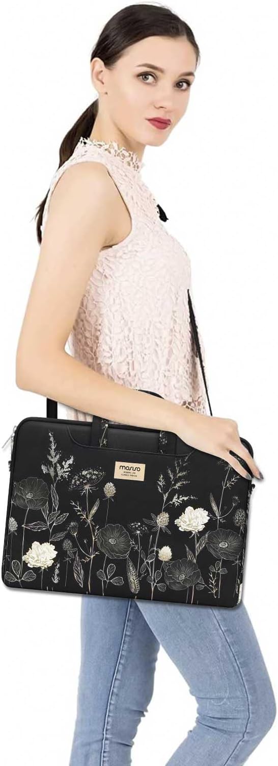MOSISO Laptop Bag for Women 15.6 inch, 15-16 inch Computer Bag Compatible with MacBook Air 15 inch/Pro 16 inch, HP Dell Lenovo Asus Notebook, Laptop Messenger Shoulder Sleeve with Strap, Retro Flower