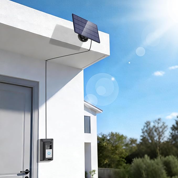 Solar Charger for Ring Doorbell, 2-in-1 Doorbell Mount with 6W Waterproof Solar Panel, USB-C Charging Port, Continuous Power Supply, No Battery Disassembly Required