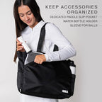 JOOLA Everyday Tote Bag - Pickleball Tote with Paddle Pocket, Laptop Sleeve & Ventilated Shoe Compartment - Black/White/Latte