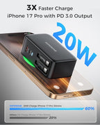 SUPERONE Retractable iPhone Charger, 4-Port USB C Charger Block, iPhone Chargers Fast Charging with Dual USB C Cable, Wall Chargers for iPhones 17/16/15/14/13/12/11 Series, Pad, Samsung, Pixel - Black