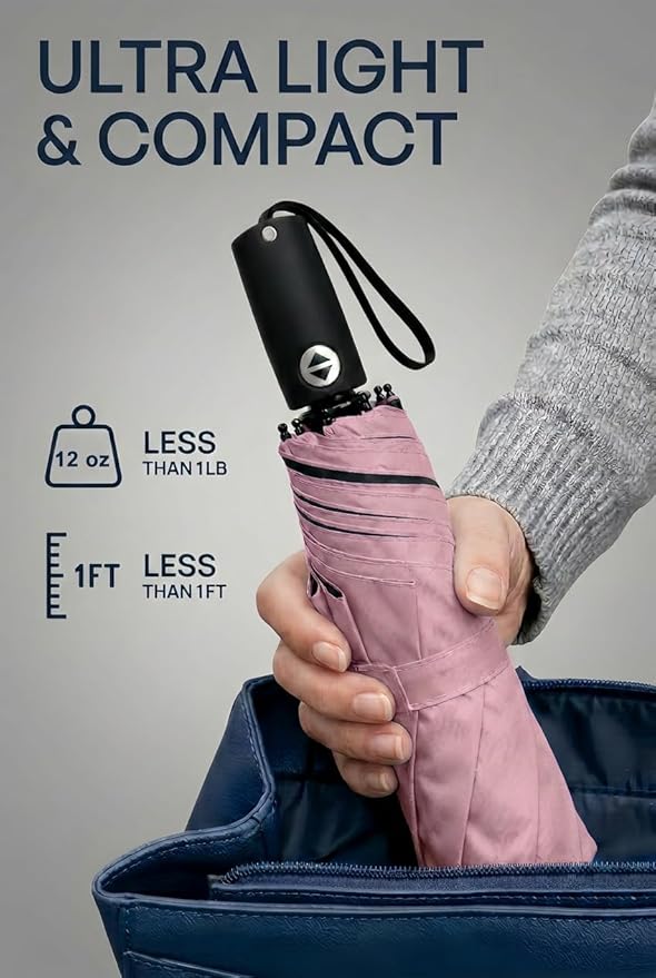 BAODINI Compact Travel Umbrella Small Windproof Auto Open Close for UV Sun Protection UPF 50+ and Rain Fits Backpack Purse & Suitcase