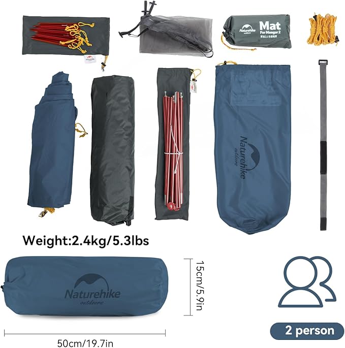 Naturehike Mongar Backpacking Tent, 3 Season Ultralight Lightweight Double Layer Free Standing Tents for Camping Hiking Cycling