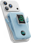 6 in 1 Magnetic Portable Charger for iPhone with Built-in Cables, 10800mAh 25W PD Fast Charging Power Bank, 6 Outputs LCD Display Travel Essential Battery Pack for iPhone 17/16/15/14/13/12 (Sky Blue)
