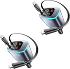 4 in 1 Car Charger, Retractable iPhone Car Charger Fast USB C Phone Charger, Cigarette Lighter with 2 Cable 25 Inch and 2 USB Ports, Multi Port USB Car Charging for iPhone 17/16/15/14/13 Pro Max-2Pack