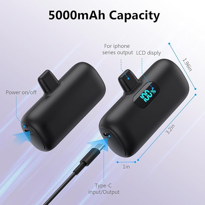 [2-Pack]Mini Portable Charger for iPhone,Upgraded 5000mAh PD Fast Charging Battery Pack,LCD Display Cute Power Bank Portable Phone Charger for iPhone 14/14 Pro Max/13/13 Pro/12 Pro/11/XS/XR/X/8/7