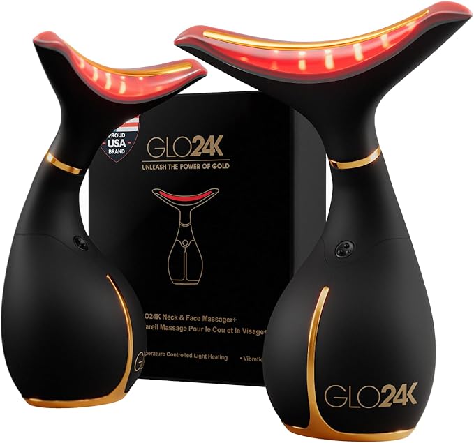 GLO24K 7 Color Beauty Device – Triple LED Action & Vibration Technology Facial and Neck Massager (Black, 2 Pack)