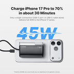 sharge Mini Portable Charger 45W 10000mAh Power Bank, Fast Charging Battery Pack with Built-in USB-C Cable, Compact Portable Phone Charger Travel Essentials Powerbank for iPhone 17/16
