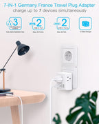 2 Pack Germany France Travel Plug Adapter, Type E/F Power Plug Adapter with 3 Outlets 4 USB Charging Ports(2 USB C), Travel Essentials US to Europe France Germany South Korea Netherlands Spain