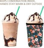 Reusable 3-Pack Iced Coffee Cup Sleeve, Insulated Neoprene, Beverage Holder for Iced Coffee, Durable Drink Sleeve for Cold Beverages, Bloom Garden
