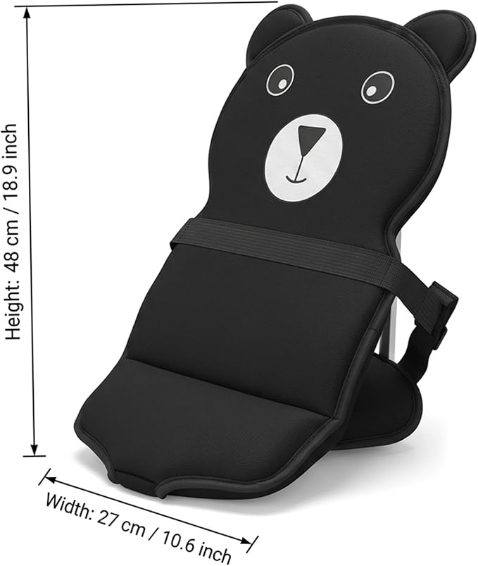 Cartoon Bear Kids Suitcase Seat with Safety Strap, Toddler Travel Essential, Luggage Seat for Family Travel, Comfortable Ride for Kids, Black