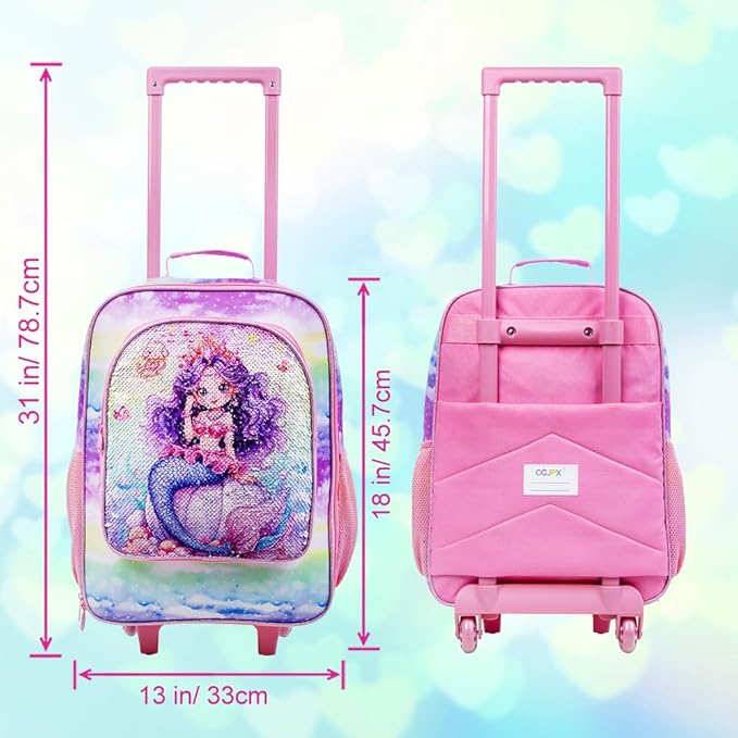 Girls Suitcase, 18" Kids Carry on Luggage With Wheels, Mermaid Suitcases for Toddler Children(Pink)