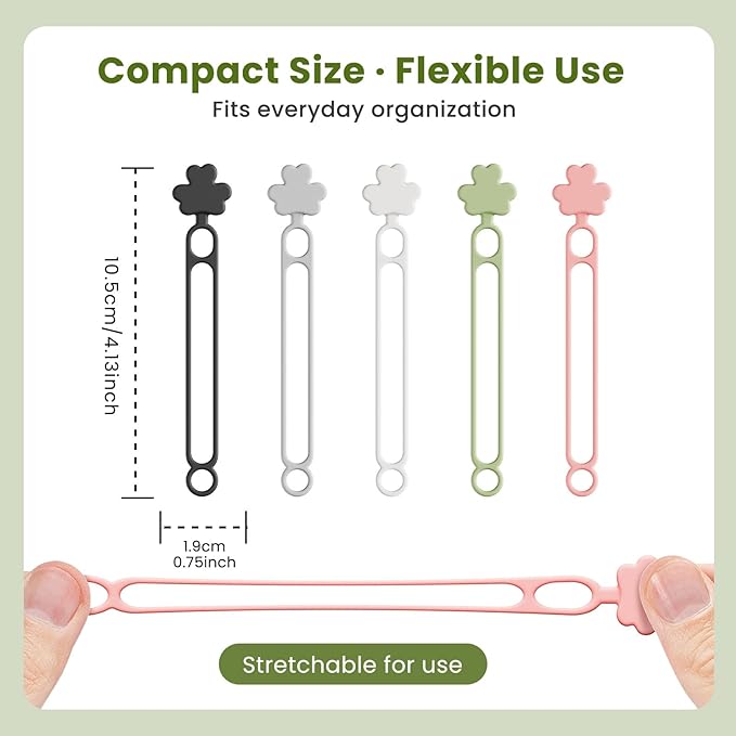 Data Cable Organizer, 2026 Upgrade Silicone Cable Ties Reusable Cable Management Organizers, Multipurpose Elastic Cord Organizer for Fastening and Bundling Cable Cords Wires (10PC B)