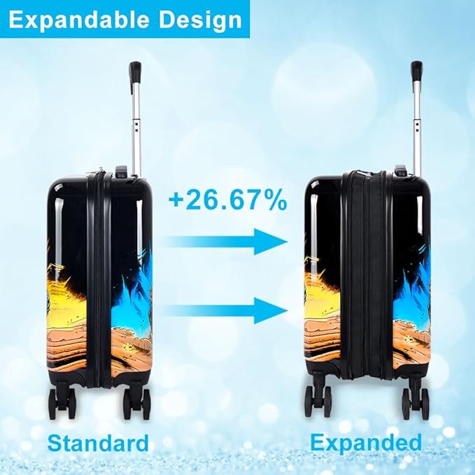 Kids Luggage Set for Boys, HardsideBoys 2Pcs Boys Travel Suitcases with Wheels, 16.5 Inch Truck Carry on Rolling Luggage Airline Approved (Black)