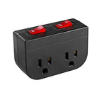 Grounded Outlet with Double ON Off Switch, VSEER 2 Port Electrical Outlet Plug Switch 15A 1875W / Wall Tap Adapter with Daul Red Indicator, ETL Listed (Black 1-Pack)
