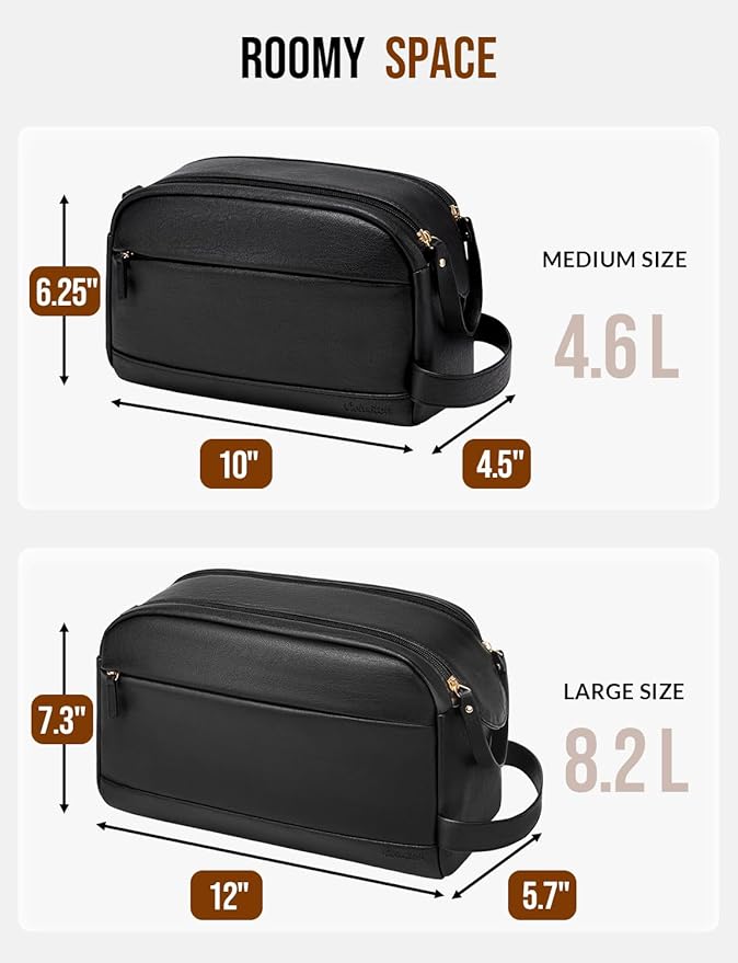 Large PU Leather Toiletry Bag for Men - Water Resistant Travel Bag for Toiletries, Bathroom Essentials, Accessories - Black