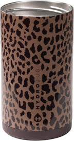 HydroJug Standard Can Cooler - 2-in-1 Insulated Can Cooler Cup - Stainless Steel Can Holder with Non-Slip Rubber Base - Screw-Top Lid - Dishwasher Safe - 16oz, Brown Leopard