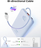 VIYISI Slim Portable Charger Power Bank 10000mAh, PD 20W Fast Charging Compact Battery Pack with Built-in USB C Cable, Travel Essential Compatible with iPhone 17 16 15, Samsung, Android - Blue