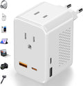 220V to 110V Voltage Converter US to Europe, Travel Adapter Plug Converter for European with 20W PD & 2USB-A & 2USB-C, European Power Converter Combo USA to Spain Italy France, White