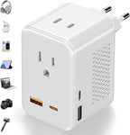 220V to 110V Voltage Converter US to Europe, Travel Adapter Plug Converter for European with 20W PD & 2USB-A & 2USB-C, European Power Converter Combo USA to Spain Italy France, White
