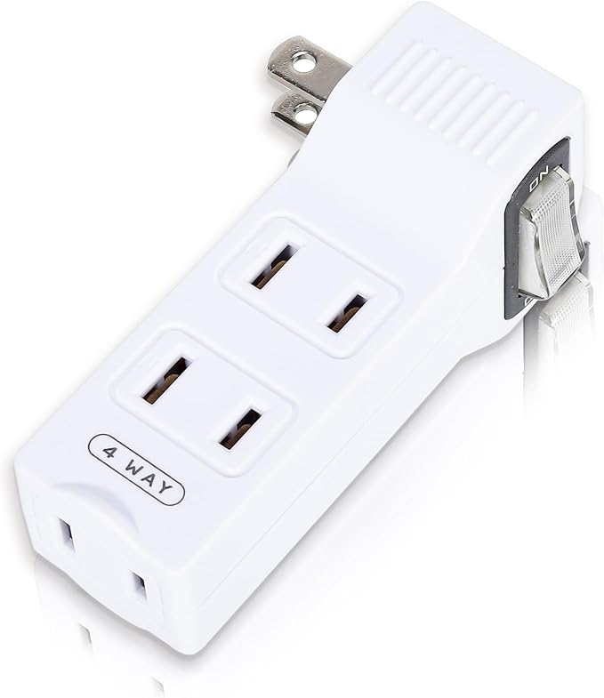 SYCON 4 Outlet Wall Adapter with A Power Switch and Night Light, 2-Prong Extender Adapter Plug with 4 Electrical Outlets for Travel Home Hotel Office-White 1 Pack