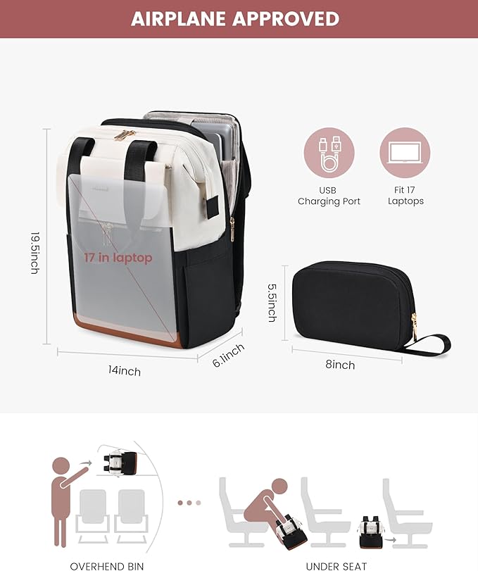 LOVEVOOK 17.3 Inch Laptop Backpack for Women, Large Capacity Travel Backpack with Organizer Bag, Waterproof Carry on Backpack Work Bag with USB Port, Teacher Nurse Backpack Purse, 2PCS