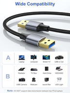USB 3.0 Cable 1FT 2-Pack, Short USB A Male to Male Cord Double Sided Cable Compatible with Hard Drive, Laptop Cooler, DVD Player and More