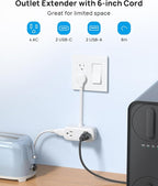 TROND Outlet Extender with 6 Inch Cord, Flat Plug Adapter with 4 Electrical Sockets and 4 USB Ports, Wall Mountable, Multi Plug Wall Outlet for Home Office Travel Dorm, Cruise Ship Essentials, White