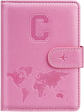 Passport Holder Cover Initail Letter A-Z Travel Wallet Embossed Design RFID Blocking Card Holder Personalized Gift Passport Cover Wallet, Passport Book Holders for Women and Girls, Pink-C