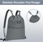 WANDF Drawstring Backpack Sports Gym Bag with Shoulder Pads Water Resistant String Bag Cinch Bag for Women Men (Grey)
